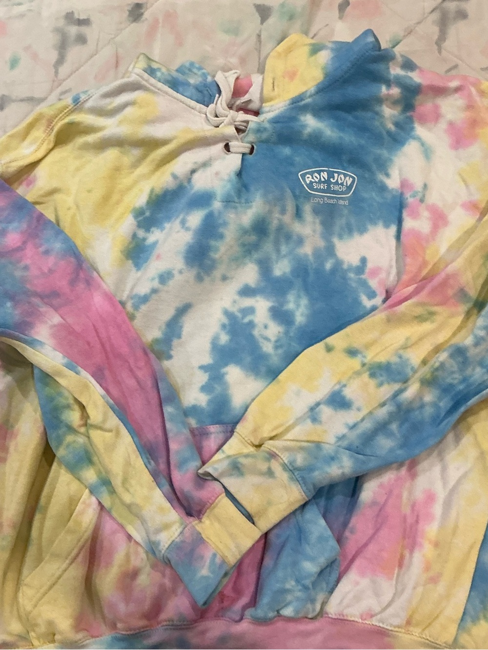 Ron Jon Tie-Dye Lace-Up Hoodie - Pastel Blue, Pink & Yellow